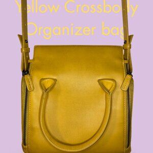 Yellow Faux Leather Crossbody Organizer Bag Multi-Compartment